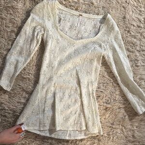 Fitted Cream Peplum Blouse with 3/4 Sleeves